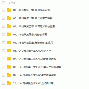 30天熟练掌握AE、C4D视频教程/大小：45G