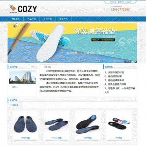 蓝色简洁中英文海绵制品鞋垫公司网站源码 织梦dedecms模板