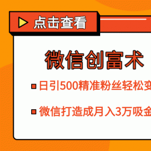 微信创富术最新教程 日引500精准粉丝打造成月入3万的吸金器