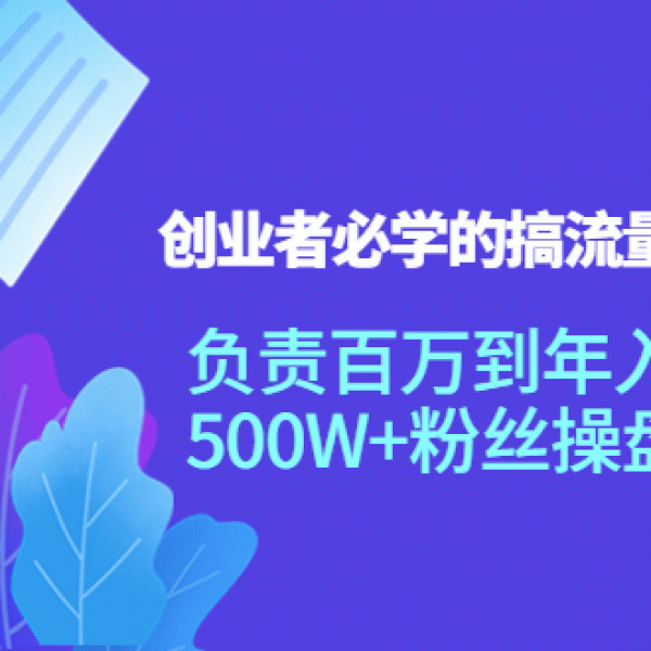 创业者必学的搞流量营销课：负责百万到年入千万，500W+粉丝操盘经验